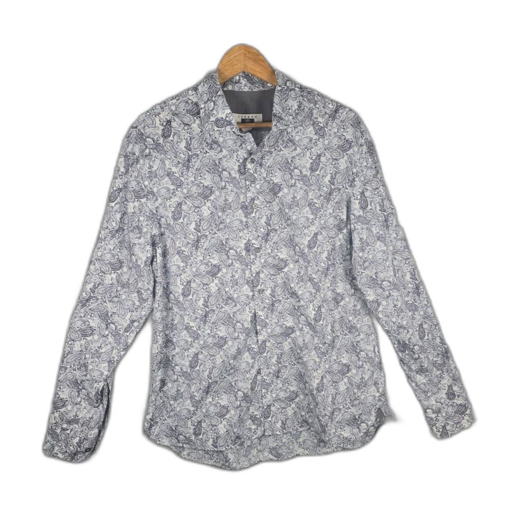 Joseph Abboud Mens Large Gray Paisley 100 Cotton Long Sleeve Button Up Shirt